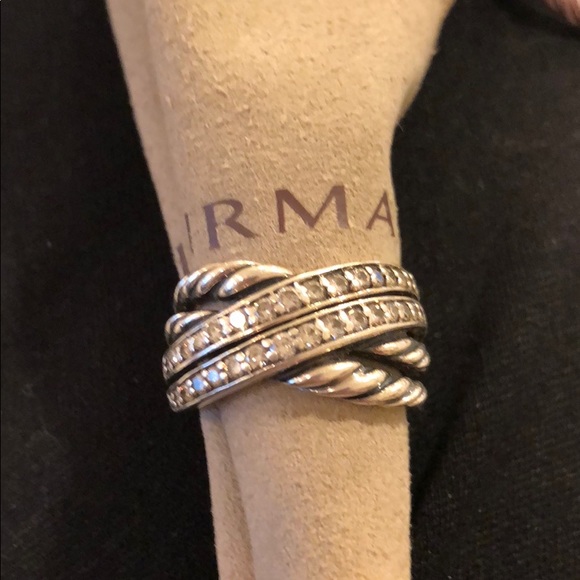 David Yurman Jewelry - David Yurman SS & Diamond crossover cable ring 7